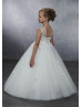Illusion Neck Beaded Ivory Lace Tulle Flower Girl Dress